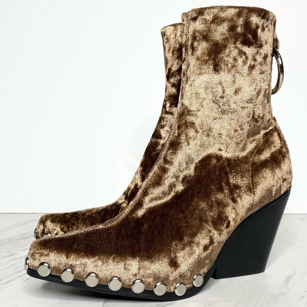 New! Jeffrey Campbell Walton Brown Velvet Western Bootie 5